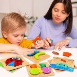 Dreampark Wooden Puzzles for Toddlers Ages 1-3, Montessori Toys for 1 2 3 Years Old Girls Boys Baby Kids Puzzle Learning Educational Christmas Birthday Gifts Toys 6 Pack Animal Jigsaw Puzzle