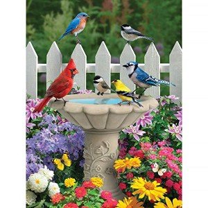 Bits and Pieces – 500 Piece Jigsaw Puzzle for Adults – Summer Garden Friends - Bird Bath Flower Fence Yard Outdoor Animal Jigsaw Puzzle by Artist Alan Giana, Completed Puzzle Size: 18" x 24"