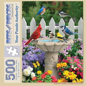 Bits and Pieces – 500 Piece Jigsaw Puzzle for Adults – Summer Garden Friends - Bird Bath Flower Fence Yard Outdoor Animal Jigsaw Puzzle by Artist Alan Giana, Completed Puzzle Size: 18" x 24"
