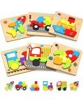 Yetonamr Wooden Toddler Puzzles Gifts Toys for 1 2 3 Years Old Boys Girls, 6 Vehicle Shape Montessori Toys Educational Blocks Easter Basket Stuffers Kids Gift Baby Learning Toy Age 1-3, 2-4