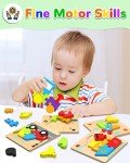 Yetonamr Wooden Toddler Puzzles Gifts Toys for 1 2 3 Years Old Boys Girls, 6 Vehicle Shape Montessori Toys Educational Blocks Easter Basket Stuffers Kids Gift Baby Learning Toy Age 1-3, 2-4