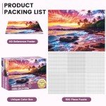 500 Piece Beach Puzzle for Adults-Sunset Puzzle | Recycled Cardboar Jigsaw Puzzles 500 Pieces | Challenging Family Activity Great Gift Idea for Family Friends | Difficult Puzzles Size 20.5 x 15 inches