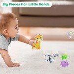 FLYINGSEEDS 6 Packs Safari Animals Shaped Wooden Jigsaw Puzzles for Toddlers Ages 1-3, Level-up Puzzles for Beginner, Montessori Learning Toys Preschool Educational Activity for Kids Ages 2-5