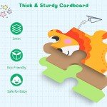 FLYINGSEEDS 6 Packs Safari Animals Shaped Wooden Jigsaw Puzzles for Toddlers Ages 1-3, Level-up Puzzles for Beginner, Montessori Learning Toys Preschool Educational Activity for Kids Ages 2-5