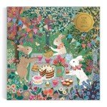 Galison Spring Tea Party – 500 Piece Foil Jigsaw Puzzle Featuring Beautiful Artwork of Rabbits Enjoying A Tea Party