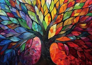 RAJRNED Puzzle-Tree of Life-1000 Pieces Stained Glass Puzzle, Colorful Tree of Life Jigsaw Puzzle 1000 Pieces, Impossible Hard Challenge Puzzles for Adults