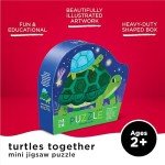 Crocodile Creek 12-Piece Mini Jigsaw Puzzle - Fun Floor Puzzles for Kids Ages 2-4 and Up - Heavy-Duty Shaped Box for Storage - Turtles Together - 12" x 9" Finished