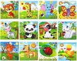 SANNIX 12 Pack Jigsaw Puzzles for Toddlers Wooden Animals Jigsaw Puzzles 9 pcs with 12 Organize Bags for Kids Ages 2 3 4 5 Preschool Educational Puzzles Learning Travel Toys for Boys and Girls