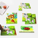 SANNIX 12 Pack Jigsaw Puzzles for Toddlers Wooden Animals Jigsaw Puzzles 9 pcs with 12 Organize Bags for Kids Ages 2 3 4 5 Preschool Educational Puzzles Learning Travel Toys for Boys and Girls