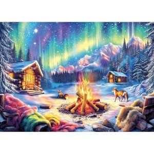 Blueforest 1000 Piece Jigsaw Puzzle for Adults - Winter's Night Bonfire | Challenging Northern Lights Puzzle | Hard Impossible Difficult Family Fun Puzzles for Adults