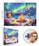 Blueforest 1000 Piece Jigsaw Puzzle for Adults - Winter's Night Bonfire | Challenging Northern Lights Puzzle | Hard Impossible Difficult Family Fun Puzzles for Adults