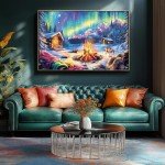 Blueforest 1000 Piece Jigsaw Puzzle for Adults - Winter's Night Bonfire | Challenging Northern Lights Puzzle | Hard Impossible Difficult Family Fun Puzzles for Adults