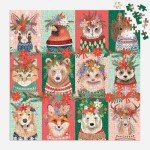 Galison Furry and Bright – 500 Piece Jigsaw Puzzle Featuring Adorable Portraits of Furry Friends Festooned for The Holidays