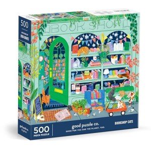 Good Puzzle Co Bookshop Cats – 500 Piece Jigsaw Puzzle Featuring Beautiful Artwork of A Cozy Bookshop Storefront with Cats