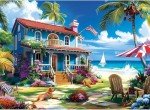 300 Pieces Puzzle for Adults | Beach House Puzzle | Recycled Cardboard Large Piece Jigsaw Puzzles 300 Pieces | Challenging Game Home Decor Birthday Party Gift Toy for Adults Kids Seniors 20.5*15 inch