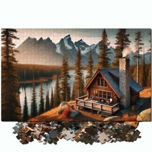 Jigsaw Puzzles for Adults 1000 Pieces - Challenging Colorful and Unique with Large Poster - Letters on Back - AI Art - Rompecabezas para Adultos - Gifts for Adult, Teens (Cozy Mountain Cabin)