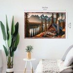 Jigsaw Puzzles for Adults 1000 Pieces - Challenging Colorful and Unique with Large Poster - Letters on Back - AI Art - Rompecabezas para Adultos - Gifts for Adult, Teens (Cozy Mountain Cabin)