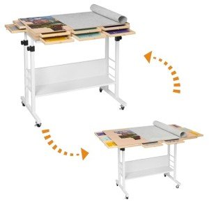 Tektalk 2000 Piece Foldable Puzzle Board with Height Adjustment, Jigsaw Puzzle Table with 2 Felt Cover & 8 Sorting Trays/Drawers, Puzzle Easel with Legs, Enclosed with 4 Roller Wheels (White)