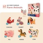 Toi 6 Packs Large Piece Toddler Jigsaw Puzzles for Kids Aged 2.5+, Animal Shaped Floor Puzzles for Beginner, Preschool Learning Game for Boys Girls, Farm Animals