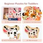 Toi 6 Packs Large Piece Toddler Jigsaw Puzzles for Kids Aged 2.5+, Animal Shaped Floor Puzzles for Beginner, Preschool Learning Game for Boys Girls, Farm Animals