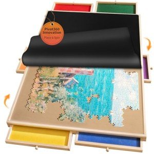Rnice 1500 Piece Puzzle Board Pro, 35" x 26" with Drawers, Rubber Cover Mat, Sort-Wise Colorful Felt Drawers & 4 Trays, Wooden Jigsaw Puzzle Table, Birthday Gifts for Mom