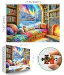 Northern Lights Landscape Jigsaw Puzzles for Adults Fantasy Fairy Cat 1000 Piece Book Room Puzzle for Adults with Letters on Back Challenging Family Puzzle