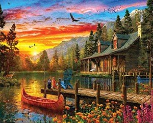 Springbok's Cabin Evening Sunset 2000 Piece Puzzle for Adults Featuring a Serene Illustration of a Cabin Getaway at Sunset - Ribbon Cut Pieces