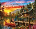 Springbok's Cabin Evening Sunset 2000 Piece Puzzle for Adults Featuring a Serene Illustration of a Cabin Getaway at Sunset - Ribbon Cut Pieces