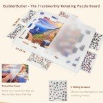 BuilderButler Rotating Puzzle Board for 1500 Pieces with 6 Sliding Drawers and Cover – 360° Lazy Susan Spinning, 34.25"x26.38" Portable Plastic Puzzle Table, Christmas Gift for Mom