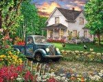Springbok's Simpler Times 2000 Piece Puzzle for Adults Featuring a Charming Rural Scene Including an Old Farm House with a Classic Pickup Truck - Ribbon Cut Pieces