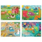 Chuckle & Roar Tray Puzzles 4 Pack Farm, Dinosaurs, Jungle, and Zoo 12 & 24 PC Edition