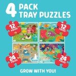 Chuckle & Roar Tray Puzzles 4 Pack Farm, Dinosaurs, Jungle, and Zoo 12 & 24 PC Edition
