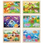 SYNARRY Wooden Puzzles for Kids Ages 4-6, 6 Packs 60 PCs Jigsaw Puzzles Preschool Educational Toys Gifts for Children Ages 4-8, Kids Puzzle for 4+ Year Olds Boys Girls
