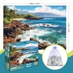 2000 Piece Jigsaw Puzzles for Adults, Hawaiian Sunset Beach Puzzle, Recycled Thick Cardboard, Lettered Back Guide, Relaxing Ocean Scene Gift, 39 x 28 in