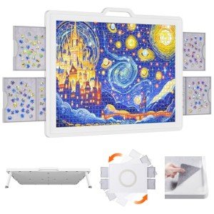 Lifewit 1500 Pieces 2-in-1 Rotating & Tilting Puzzle Board with Divided Drawers, Felt Mat, Protective Cover, Portable Jigsaw Puzzle Table with Handle, Felt Trays, Ideal Gift, 33.3" x 25.4", White