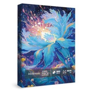 Blue Iris Flower Puzzle 1000 Piece for Adults, Fantasy Floral Plant Jigsaw Puzzle, Colorful Starry Night Puzzle
