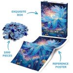 Blue Iris Flower Puzzle 1000 Piece for Adults, Fantasy Floral Plant Jigsaw Puzzle, Colorful Starry Night Puzzle