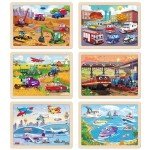 SYNARRY Wooden Vehicle Puzzles for Kids Ages 4-6, 6 Packs 60 PCs Jigsaw Puzzles Preschool Educational Toys Gifts for Children Ages 4-8, Kids Toys Gifts for 4+ Year Olds Boys Girls