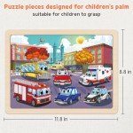 SYNARRY Wooden Vehicle Puzzles for Kids Ages 4-6, 6 Packs 60 PCs Jigsaw Puzzles Preschool Educational Toys Gifts for Children Ages 4-8, Kids Toys Gifts for 4+ Year Olds Boys Girls