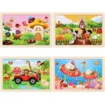 Wooden Puzzles Toys for Kids Ages 3-5, Set of 4 Packs with 20-Piece Farm, Animals Theme Wood Jigsaw Puzzles, Preschool Educational Brain Teaser Toys for Boys and Girls 3-6 Years Old.