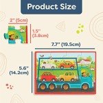 B. toys – Wooden Puzzle Set – Car Carrier, Loader, Excavator, Dump Truck – 12-Piece Jigsaw Puzzles For Kids – 3 Years + – Pack o' Puzzles - Trucks