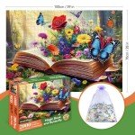 2000 Piece Jigsaw Puzzle for Adults, Magical Butterfly Flying Out of Book, Recycled Thick Cardboard, Lettered Back Guide, Challenging Art Puzzle Gift, 39 x 28 in