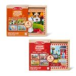 Melissa & Doug Wooden Jigsaw Puzzles in a Box 2-Pack for Preschool Boys and Girls – Pets, Vehicles