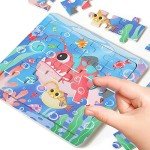 GRINNNIE Wooden Puzzle for Toddlers 3 4 5 Years Old, 12 PCS Jigsaw Ocean Animals Puzzles Preschool Learning Toys for Travel or Car, Birthday for Boys and Girls