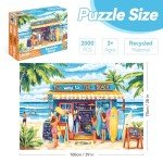 2000 Piece Puzzle for Adults – Colorful Beach Shop with Surfboards and Ocean View – Vibrant Hand-Drawn Style, Challenging Jigsaw Puzzle – 39 x 28 Inches