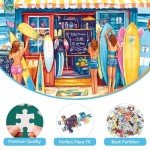 2000 Piece Puzzle for Adults – Colorful Beach Shop with Surfboards and Ocean View – Vibrant Hand-Drawn Style, Challenging Jigsaw Puzzle – 39 x 28 Inches
