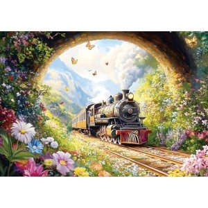 2000 Piece Puzzle for Adults – Whimsical Train Through Flower Field, Scenic Nature Jigsaw Puzzle, Challenging Puzzles for Adults 2000 Pieces, Recycled Paper, 39 x 28 in
