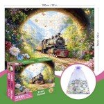2000 Piece Puzzle for Adults – Whimsical Train Through Flower Field, Scenic Nature Jigsaw Puzzle, Challenging Puzzles for Adults 2000 Pieces, Recycled Paper, 39 x 28 in