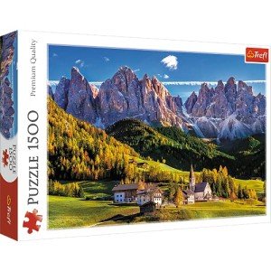 Trefl Val di Funes Valley, Dolomites, Italy 1500 Piece Jigsaw Puzzle Red 33"x23" Print, DIY Jigsaw, Creative Fun, Classic Puzzle for Adults and Children from 12 Years Old