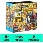 Spin Master Games, 1000-Piece Jigsaw Puzzles 2-Pack, Retro Comics & Fruit Labels, Puzzles for Kids Ages 8 & Up